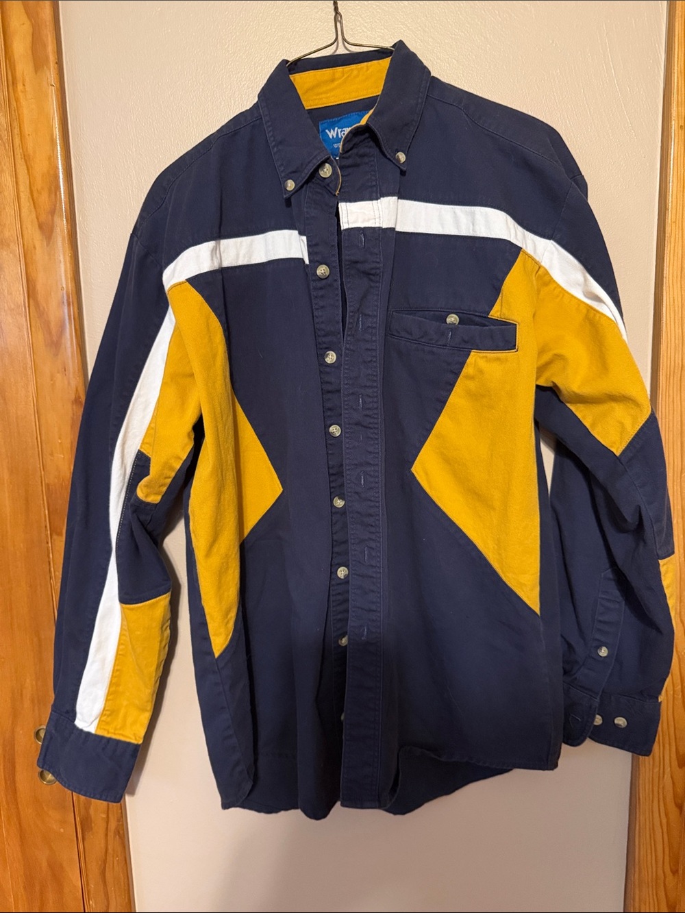 Wrangler Navy and Mustard Colorblock Button-Front Shirt Jacket